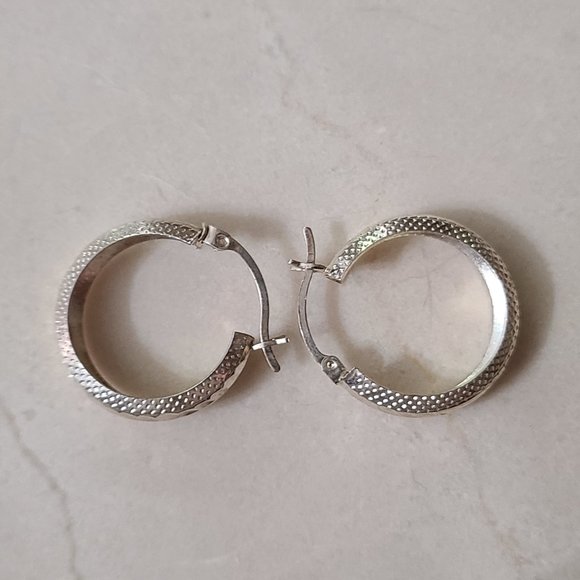 Sterling Silver Etched Small Hoop Earrings - Picture 5 of 12